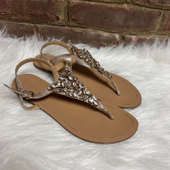 David’s Bridal Women’s Rose Gold Jeweled Thong Sandal Size 8 - Picture 1 of 5